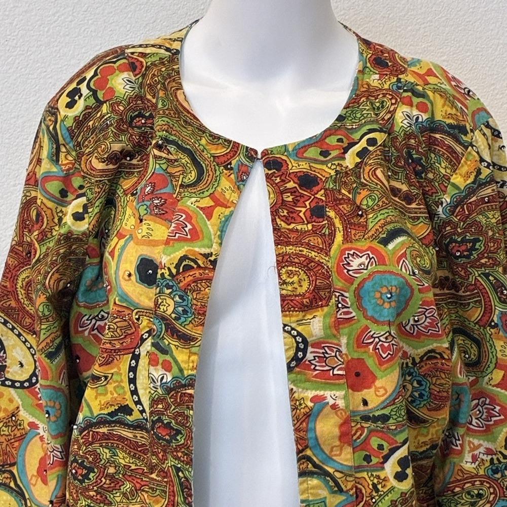 Julia Kim Art To Wear Multicolor Floral Paisley Beaded Open Jacket M Maximalist - Picture 2 of 12
